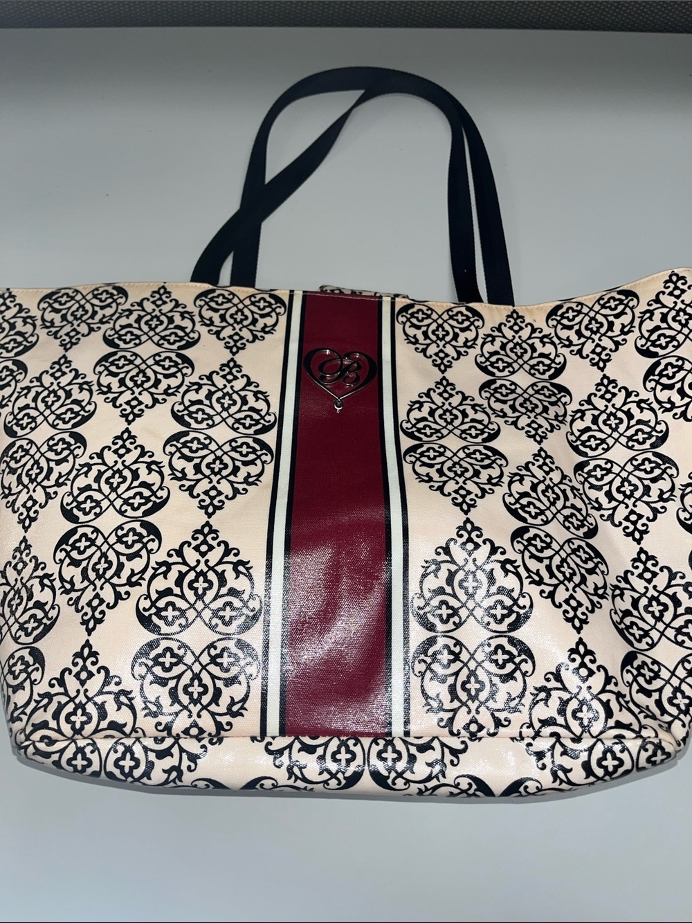 Brighton Heart-Accent Maroon Stripe Patterned Tote Bag - Women